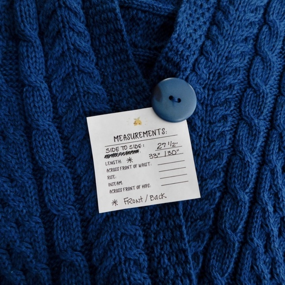 ARAN CRAFTS Irish Ireland Blue Merino Wool Cable Knit Cape Sweater One Size - Picture 11 of 11
